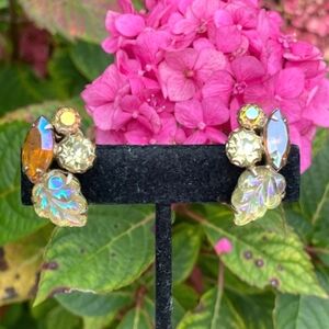 Weiss Signed Vintage Molded Glass Navette AB Rhinestone Clip-on Earrings